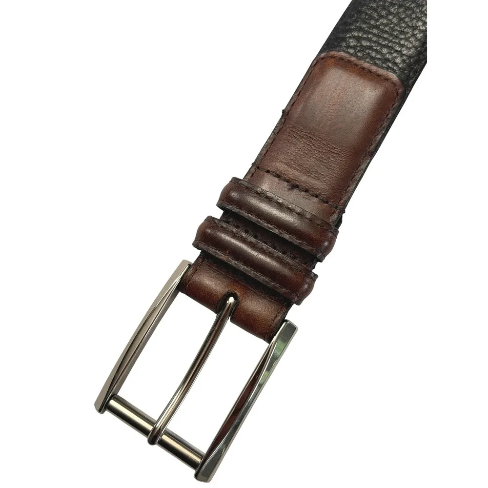 Allen Edmonds Leather Belt 42 Black Brown Mens USA Made Pebble Grain Calfskin